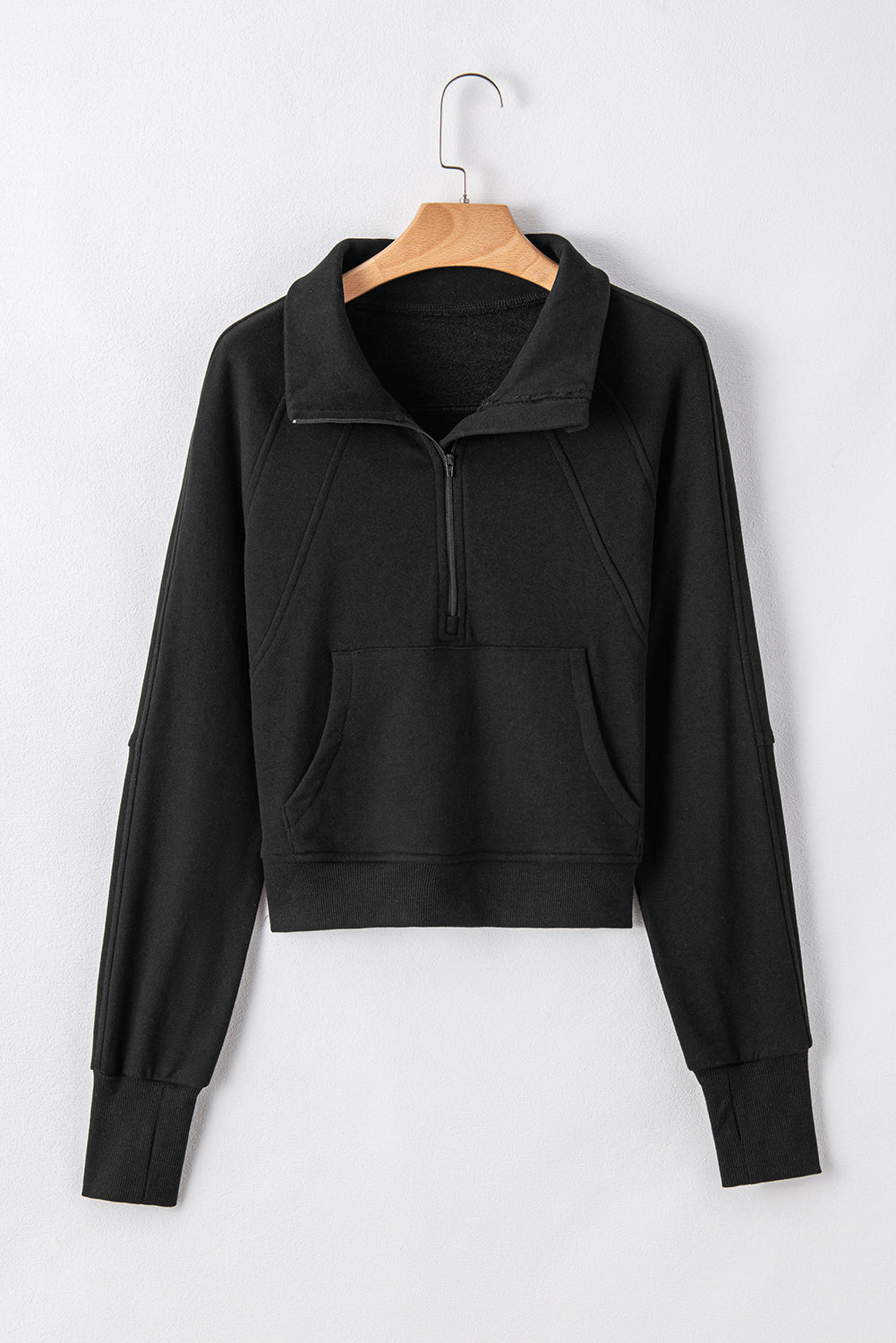 Black Fleece Lined Zip Up Sleeve Sweatshirt