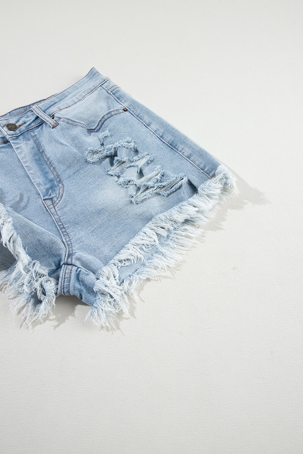 Light Blue Distressed High Waist Denim Shorts