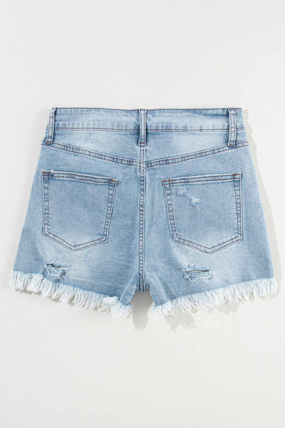 Light Blue Distressed High Waist Denim Shorts